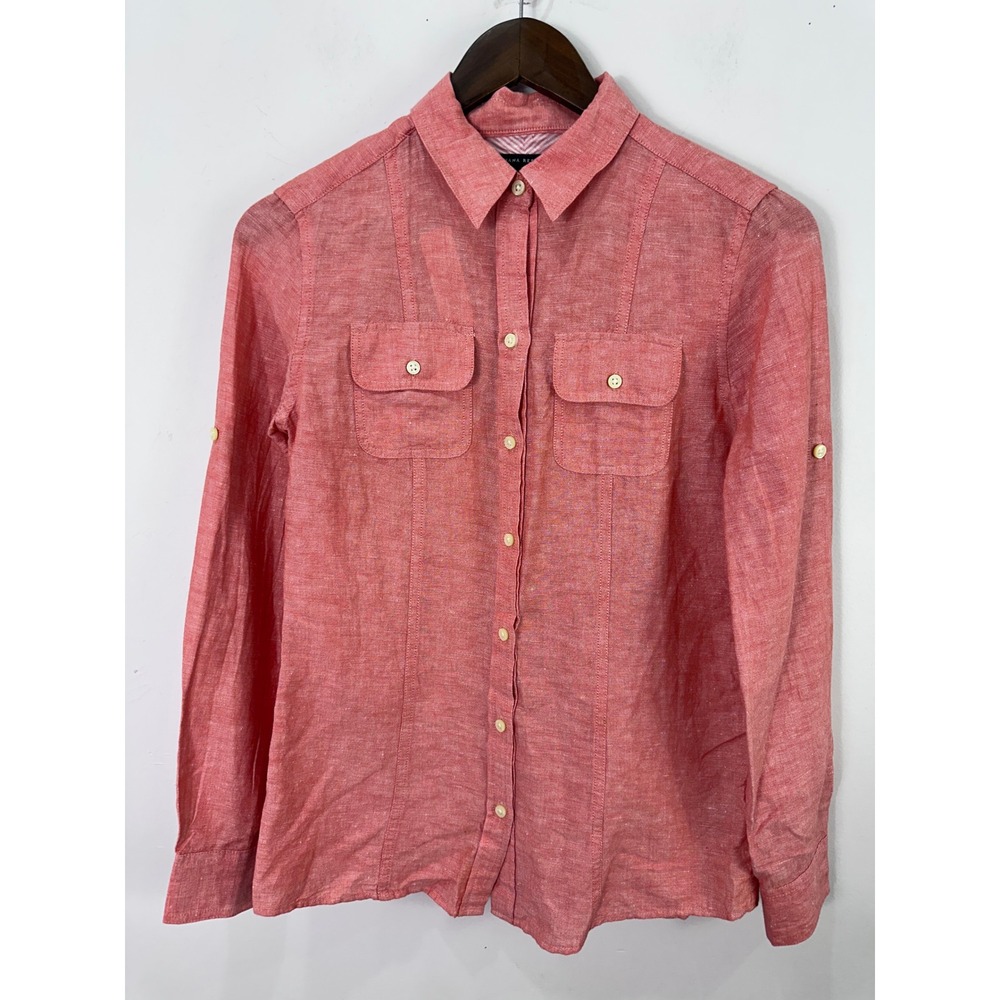 Banana Republic Button Down Shirt Womens 2P Coral Linen Cotton‎ Safari Utility